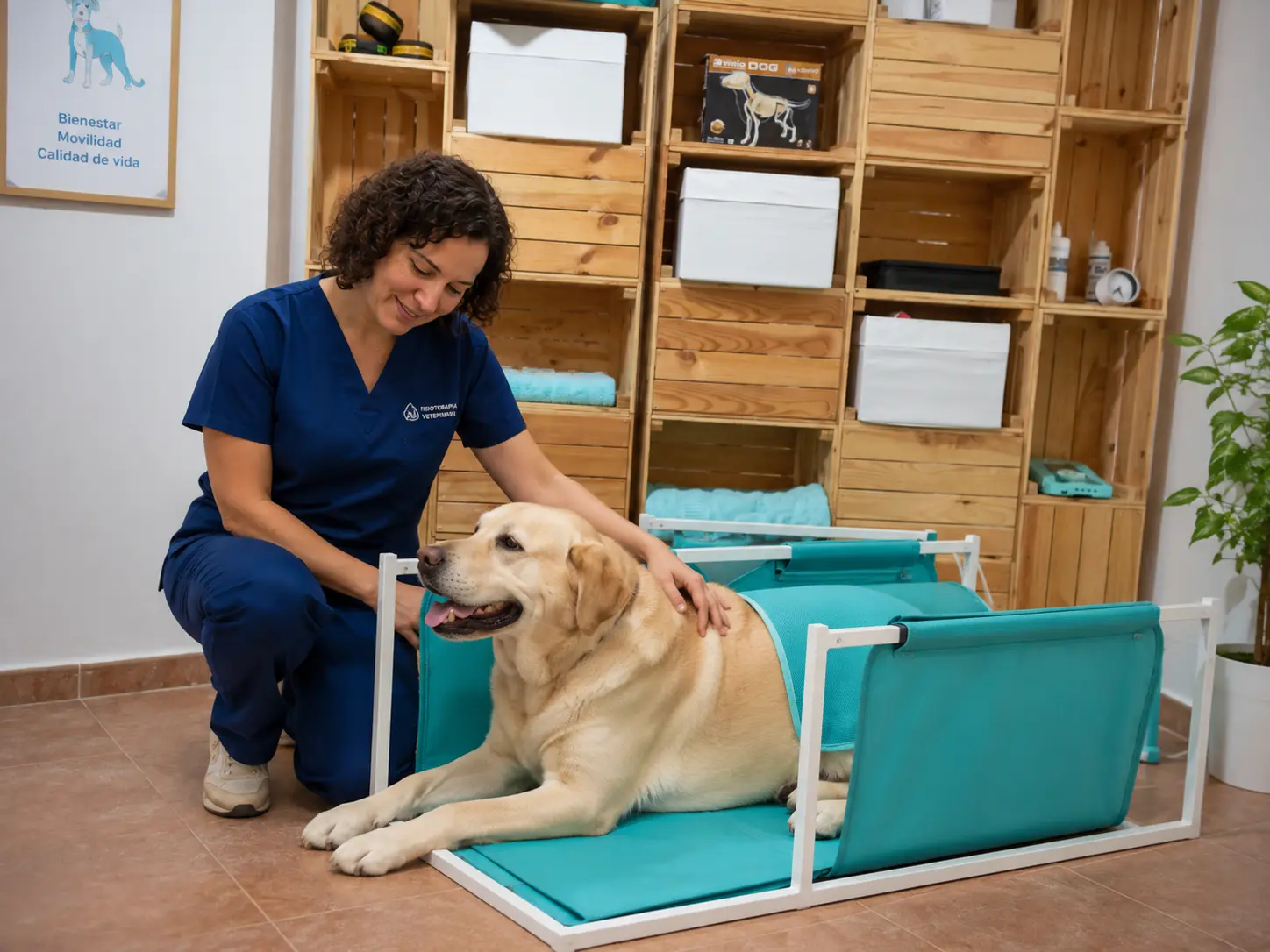 Sesión de magnetoterapia en perro para mejora de movilidad