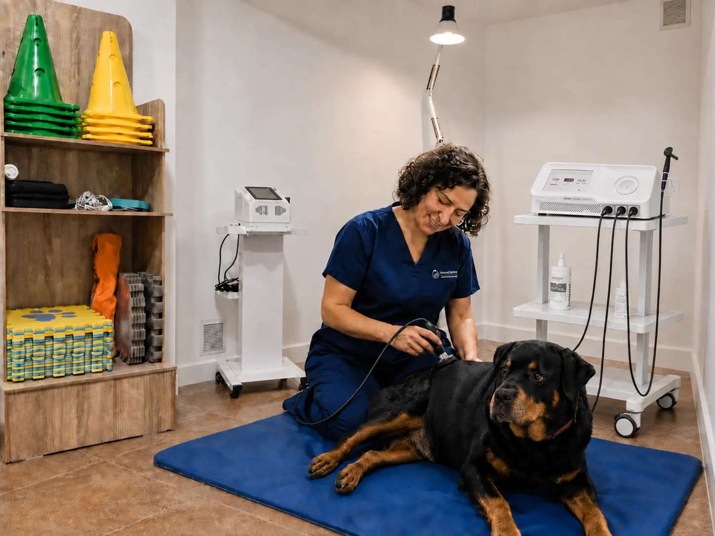 Aplicación de láser terapéutico en rehabilitación felina